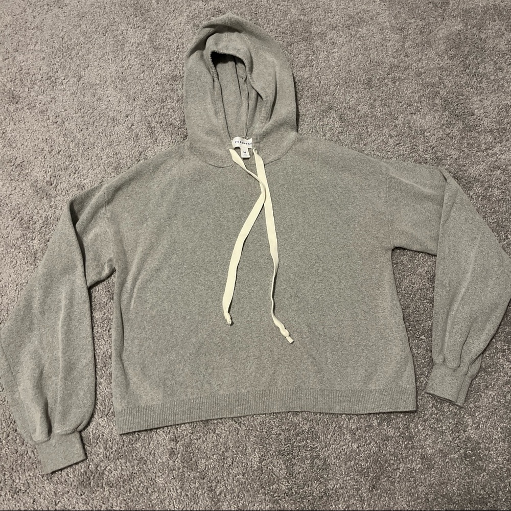 POPSUGAR GRAY CROPPED HOODED PULLOVER TOP-SIZE M